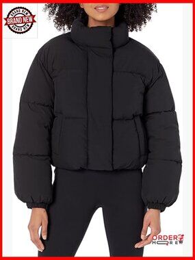 Cropped Full-Zip Puffer Jacket Winter Warm Stand Collar